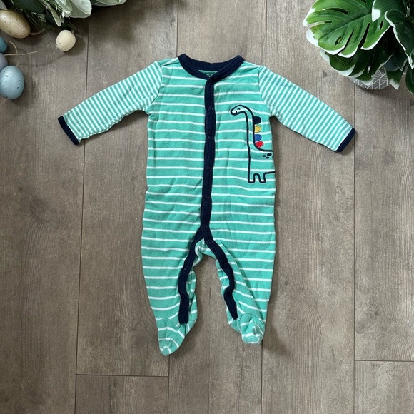Carter’s Vibrant Dinosaur Footies One-Piece Sleep & Play baby boy Green Striped - Picture 4 of 9